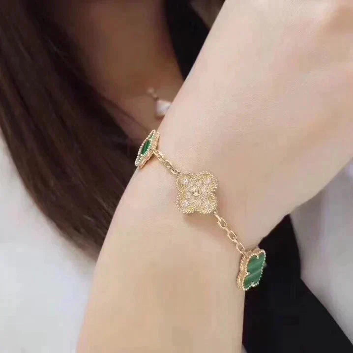 ˇGilded EraˇCLOVER 5 MOTIF MALACHITE DIAMOND BRACELET