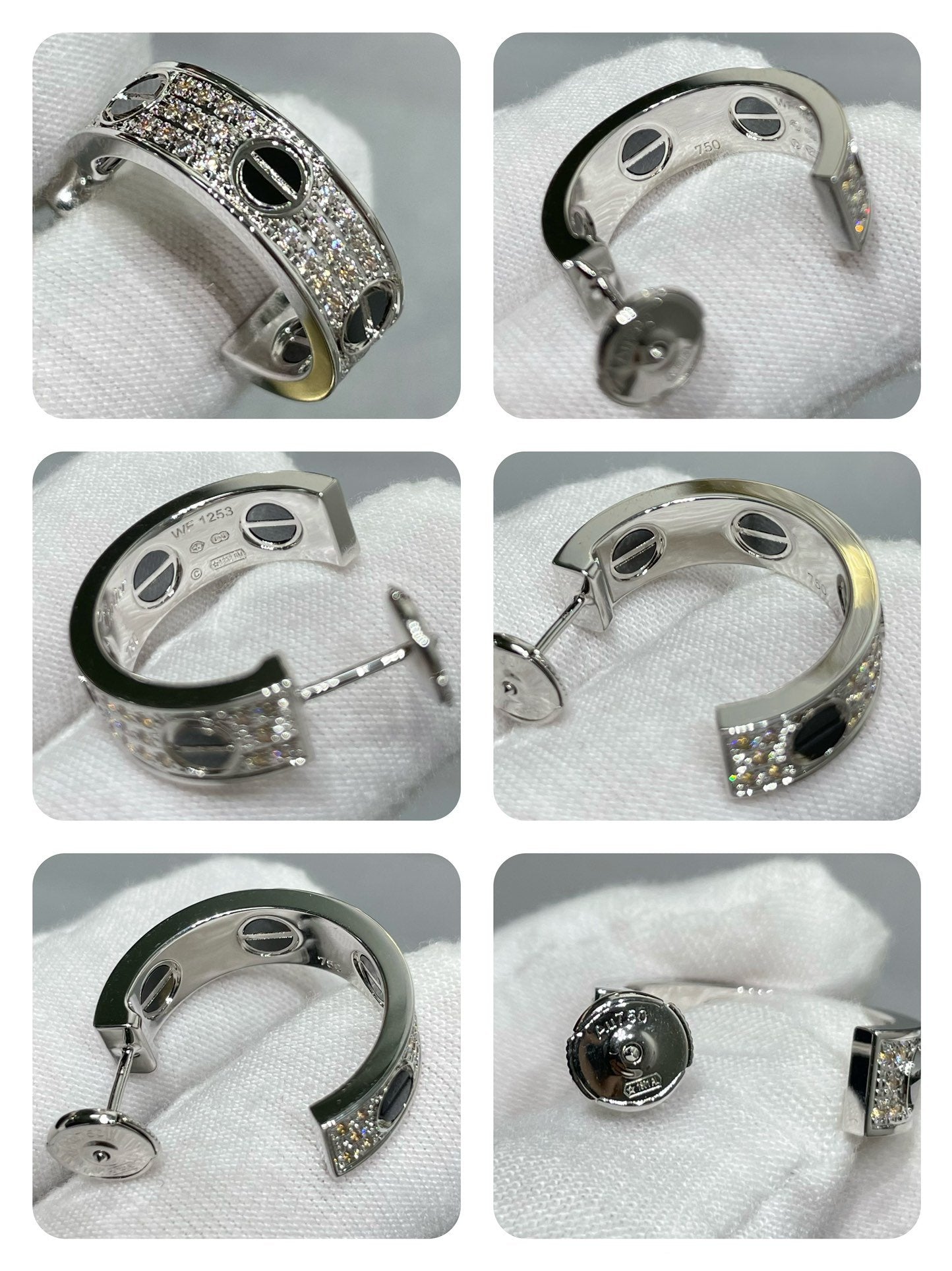 ˇGilded EraˇLOVE CERAMIC DIAMOND PAVED SILVER EARRINGS