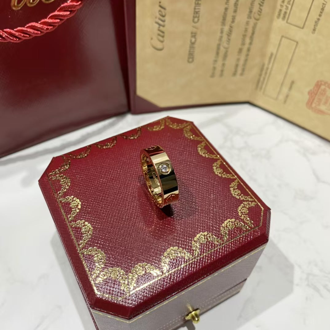 ˇGilded EraˇLOVE RING 5.5MM 3 DIAMONDS PINK GOLD