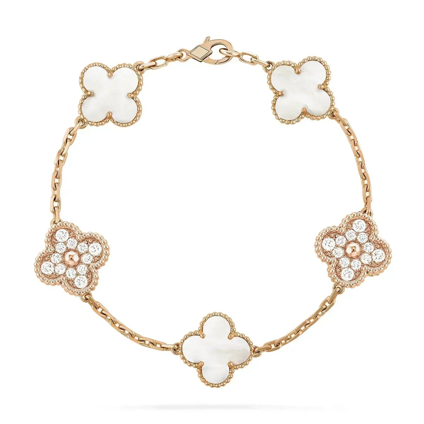 ˇGilded EraˇCLOVER BRACELET 5 MOTIF WHITE MOP DIAMOND