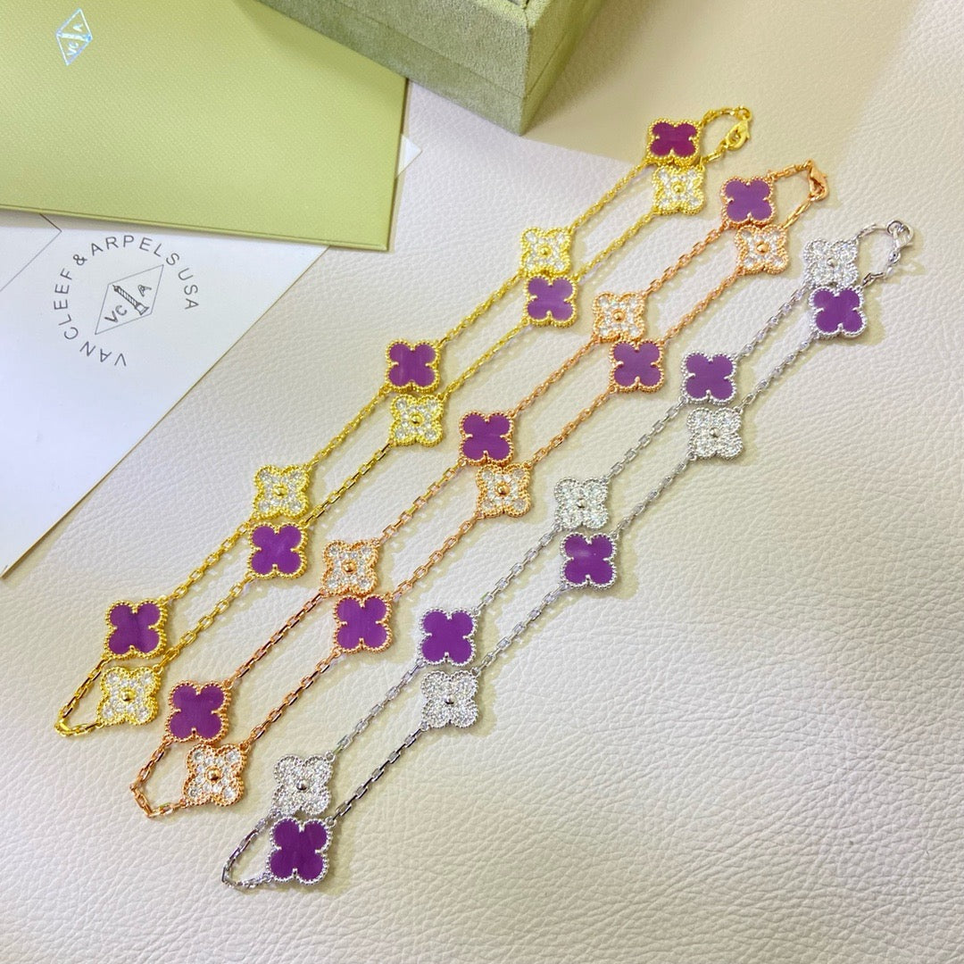ˇGilded EraˇCLOVER 10 MOTIFS PURPLE VIOLET DIAMOND NECKLACE