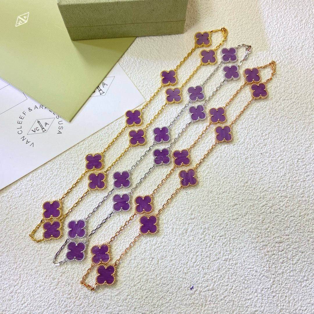 ˇGilded EraˇCLOVER 10 MOTIFS PURPLE VIOLET NECKLACE