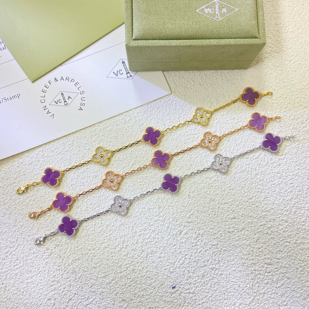 ˇGilded EraˇCLOVER 5 MOTIFS PURPLE VIOLET DIAMOND BRACELET