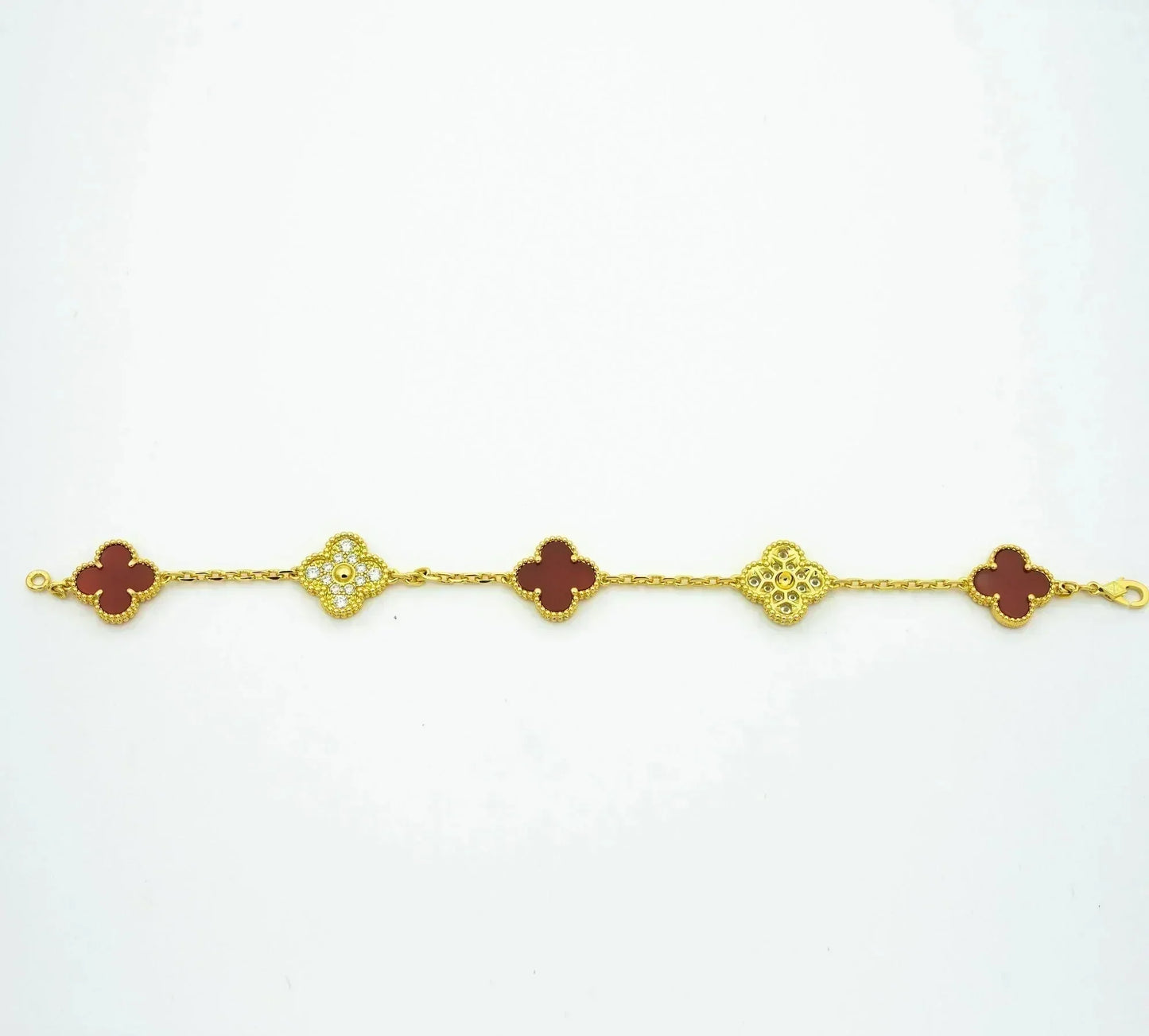 ˇGilded EraˇCLOVER 5 MOTIFS CARNELIAN DIAMOND BRACELET