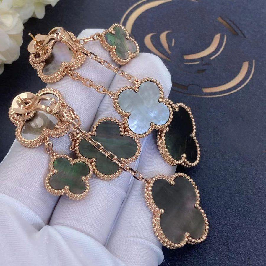 ˇGilded EraˇCLOVER EARRINGS DARK MOP 4 MOTIFS ROSE GOLD