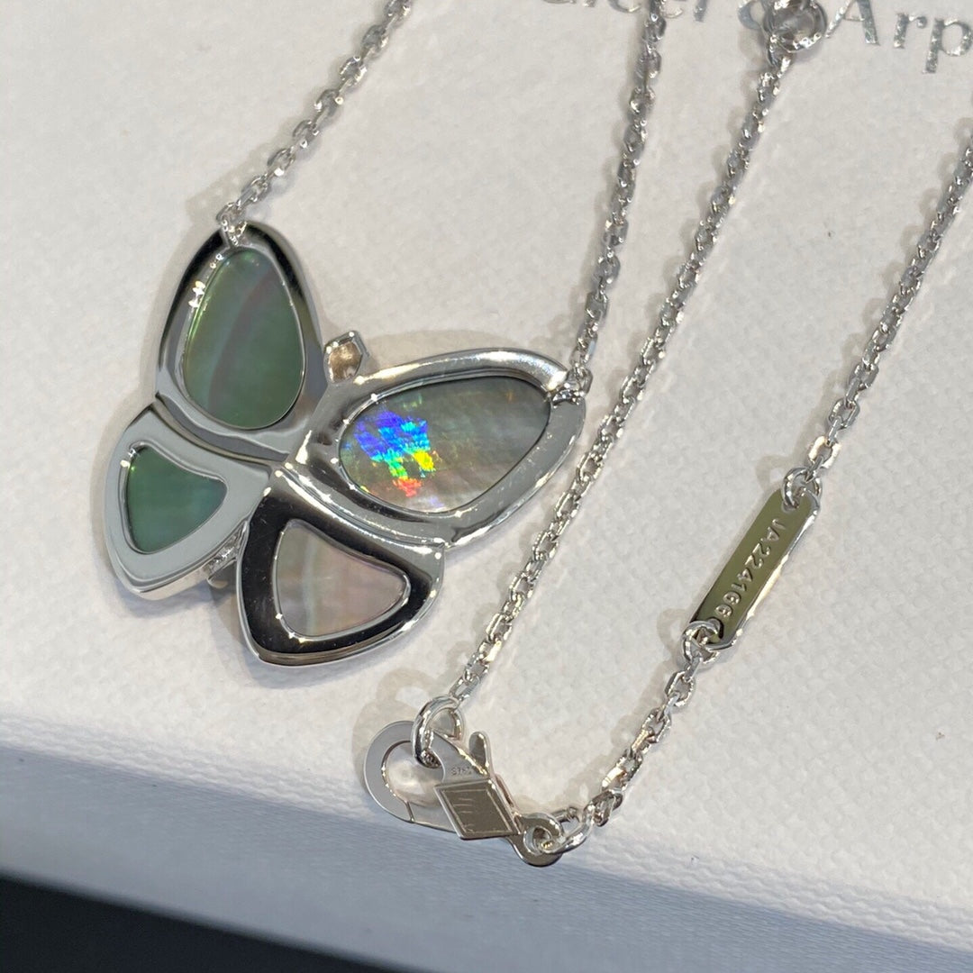 ˇGilded EraˇLARGE BUTTERFLY SILVER PENDANT DIAMOND NECKLACE