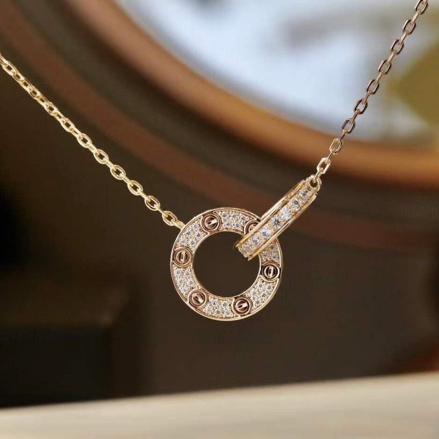 ˇGilded EraˇLOVE 7.6MM NECKLACE ROSE GOLD AND SILVER  FULL DIAMOND