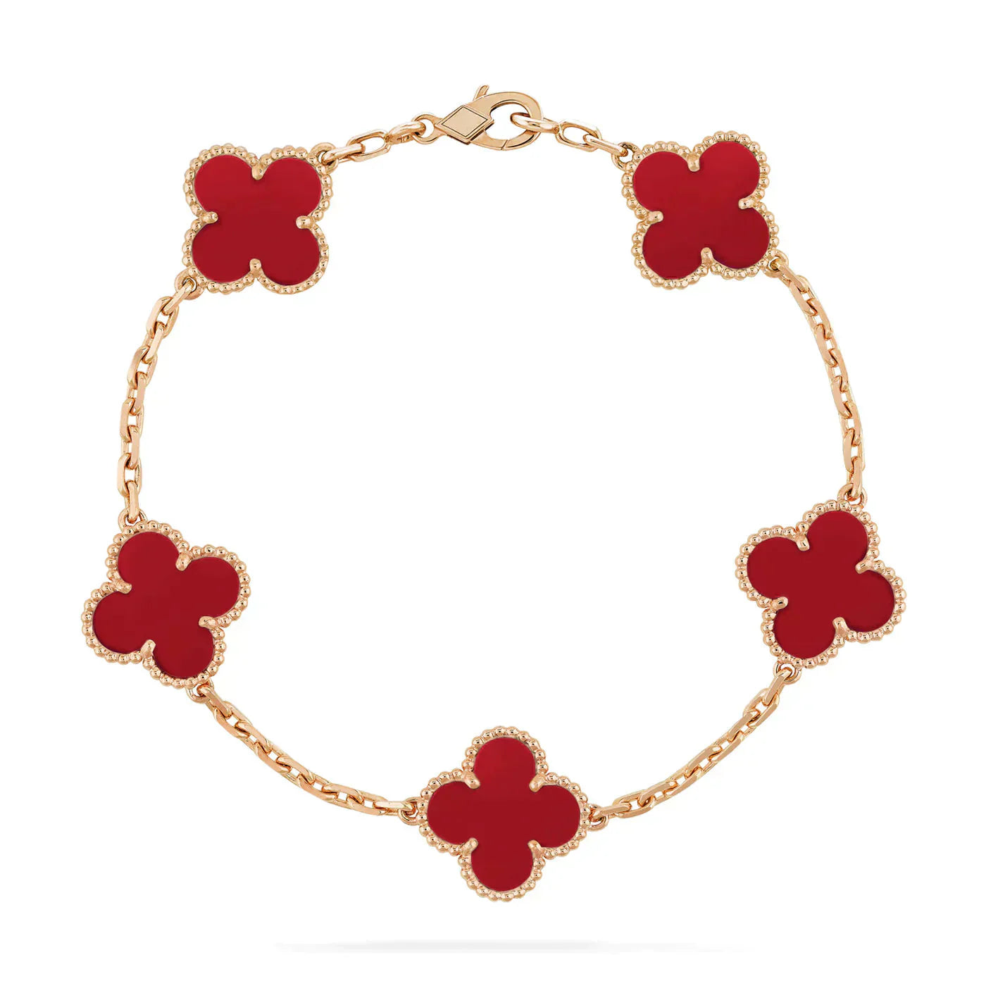 ˇGilded EraˇCLOVER 5 MOTIFS RED AGATE  BRACELET