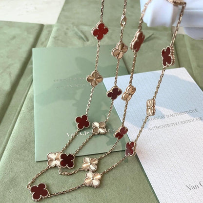ˇGilded EraˇCLOVER 20 MOTIFS LASER CARNELIAN NECKLACE