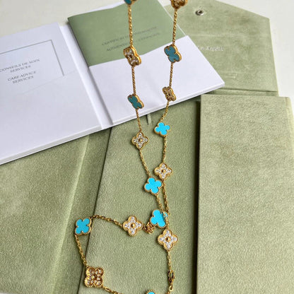 ˇGilded EraˇCLOVER 20 MOTIFS TURQUOISE DIAMOND NECKLACE
