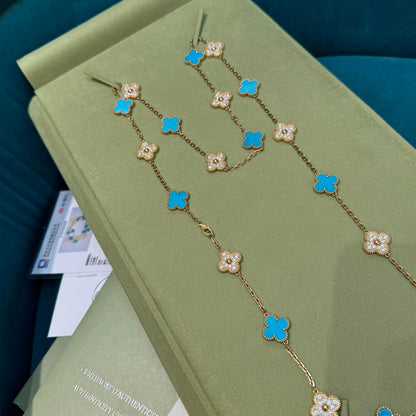 ˇGilded EraˇCLOVER 20 MOTIFS TURQUOISE DIAMOND NECKLACE