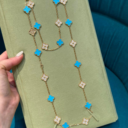 ˇGilded EraˇCLOVER 20 MOTIFS TURQUOISE DIAMOND NECKLACE
