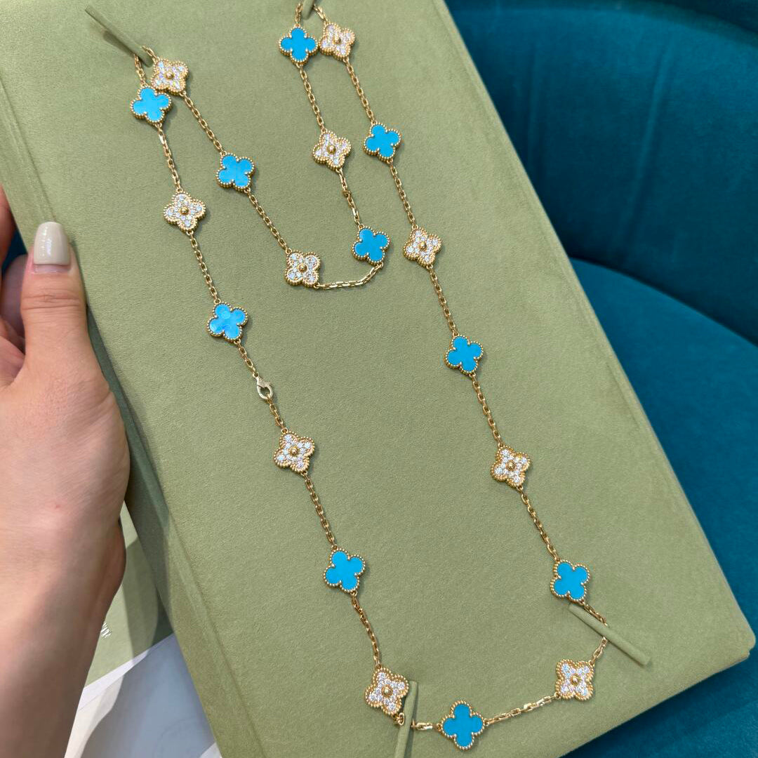 ˇGilded EraˇCLOVER 20 MOTIFS TURQUOISE DIAMOND NECKLACE