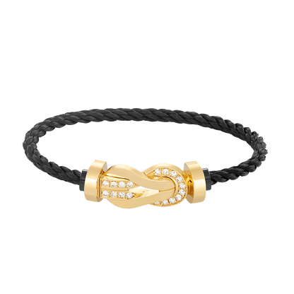 ˇGilded EraˇCHANCE LARGE 8 FIGURE BUCKLE HALF DIAMOND BRACELET GOLD