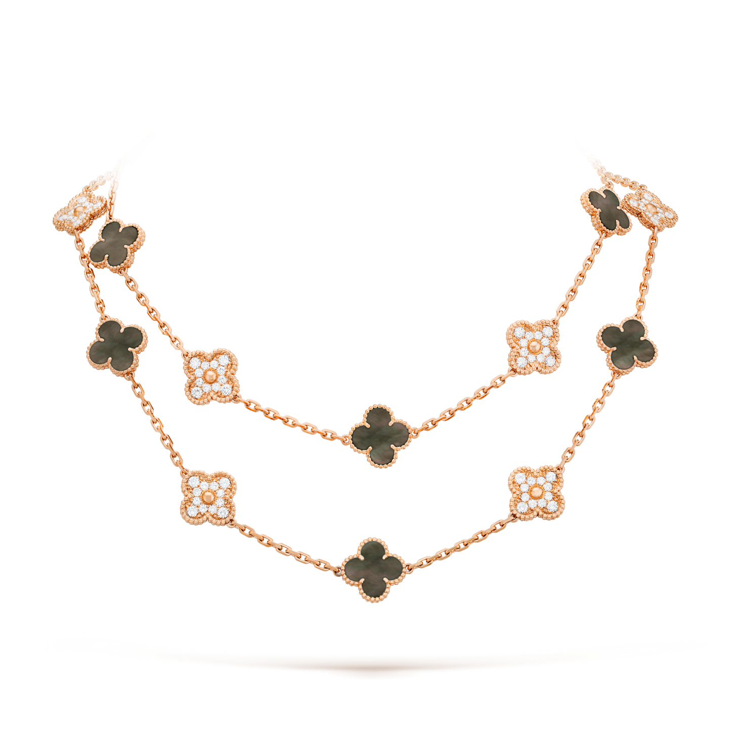 ˇGilded EraˇCLOVER 20 MOTIFS DARK MOP DIAMOND  NECKLACE