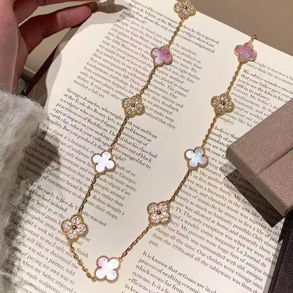 ˇGilded EraˇCLOVER 10 MOTIFS DIAMOND PINK MOP NECKLACE