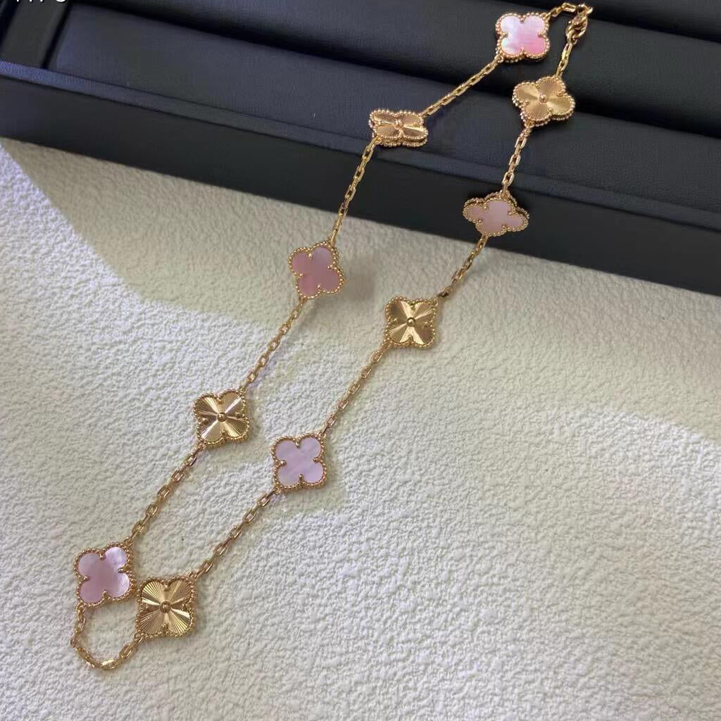 ˇGilded EraˇCLOVER 10 MOTIFS  LASER PINK MOP NECKLACE