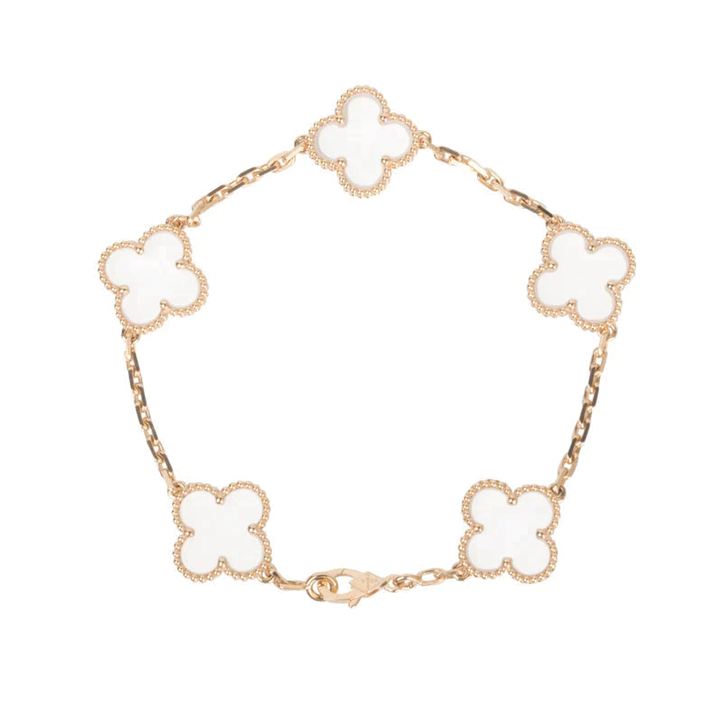 ˇGilded EraˇCLOVER 5 MOTIF ROCK CRYSTAL PINK GOLD BRACELET