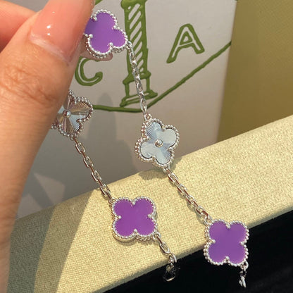 ˇGilded EraˇCLOVER  5 MOTIFS  PURPLE VIOLET BRACELET SILVER