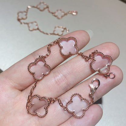 ˇGilded EraˇCLOVER 5 MOTIF ROCK CRYSTAL PINK GOLD BRACELET