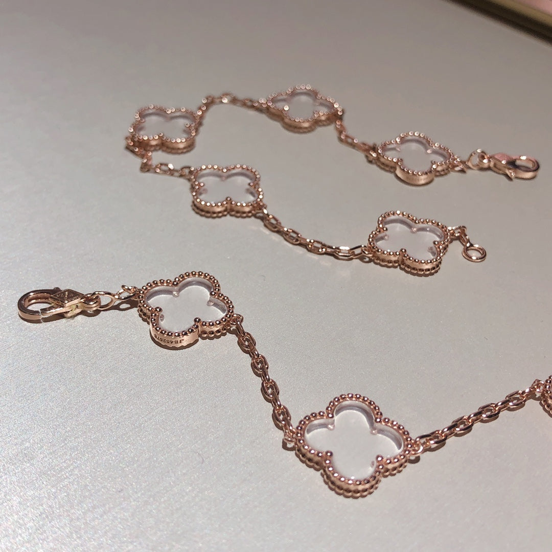 ˇGilded EraˇCLOVER 5 MOTIF ROCK CRYSTAL PINK GOLD BRACELET