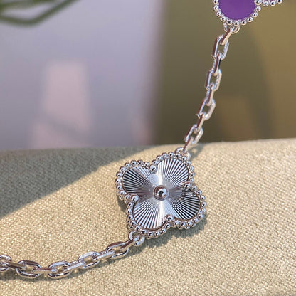 ˇGilded EraˇCLOVER  5 MOTIFS  PURPLE VIOLET BRACELET SILVER