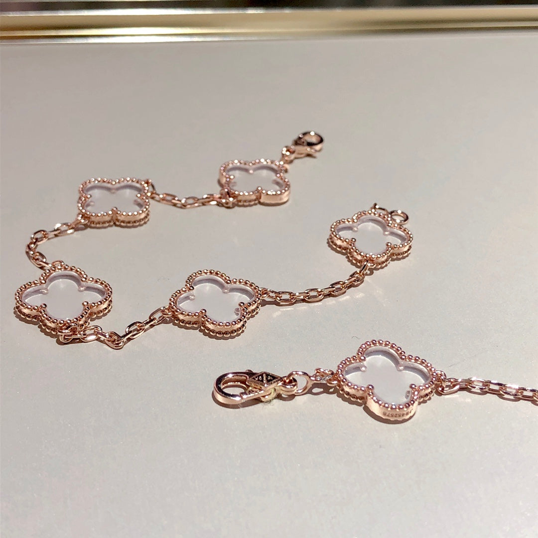 ˇGilded EraˇCLOVER 5 MOTIF ROCK CRYSTAL PINK GOLD BRACELET