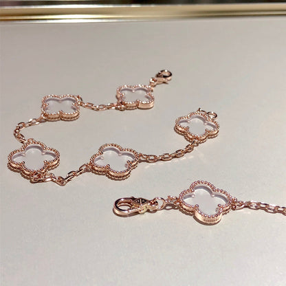 ˇGilded EraˇCLOVER 5 MOTIF ROCK CRYSTAL PINK GOLD BRACELET