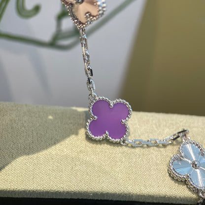 ˇGilded EraˇCLOVER  5 MOTIFS  PURPLE VIOLET BRACELET SILVER