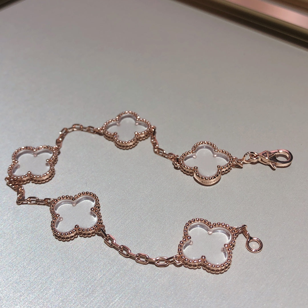 ˇGilded EraˇCLOVER 5 MOTIF ROCK CRYSTAL PINK GOLD BRACELET