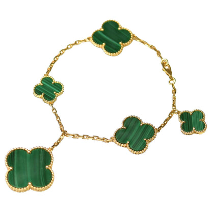 ˇGilded EraˇMAGIC CLOVER MALACHITE GOLD BRACELET 5 MOTIFS