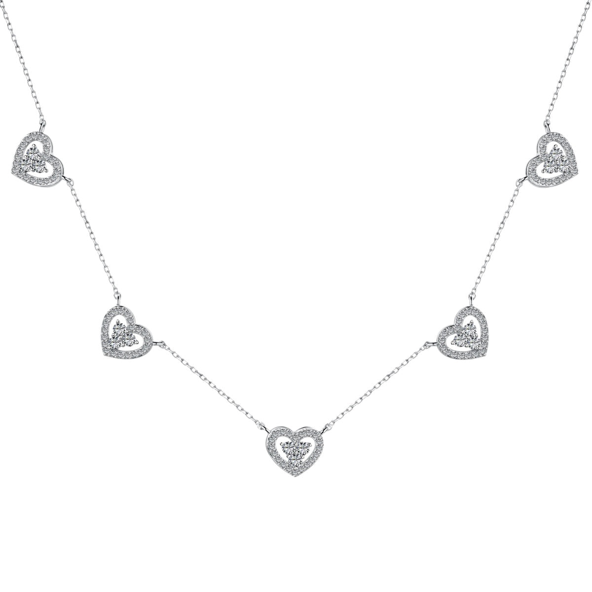 [STREET]Sparkling Five Heart Necklace