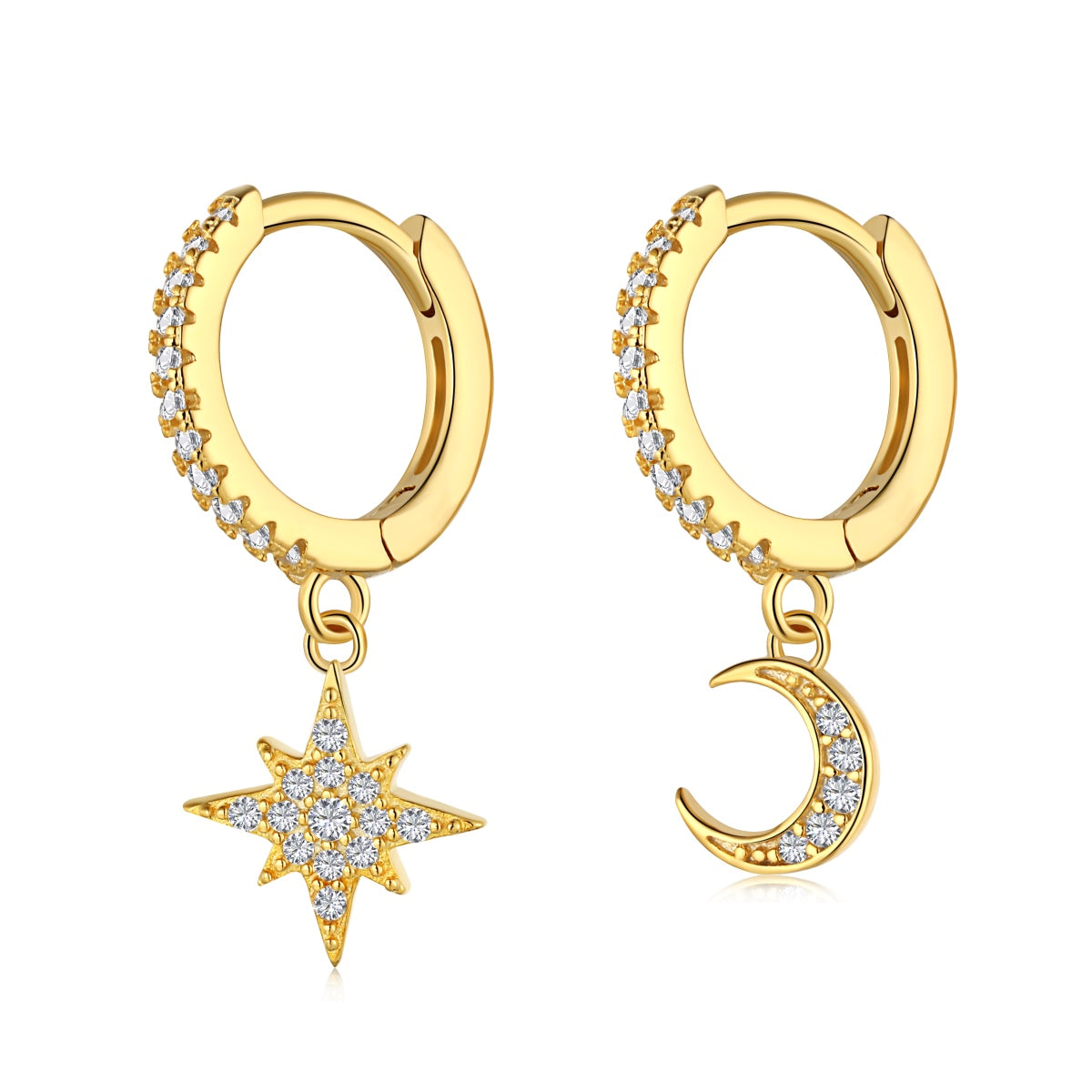 [STREET]Star and Moon Asymmetric Earrings