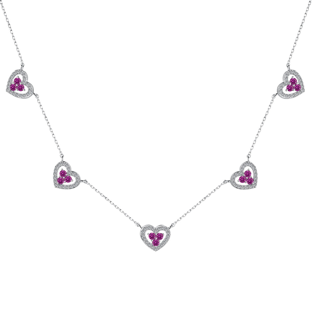 [STREET]Sparkling Five Heart Necklace