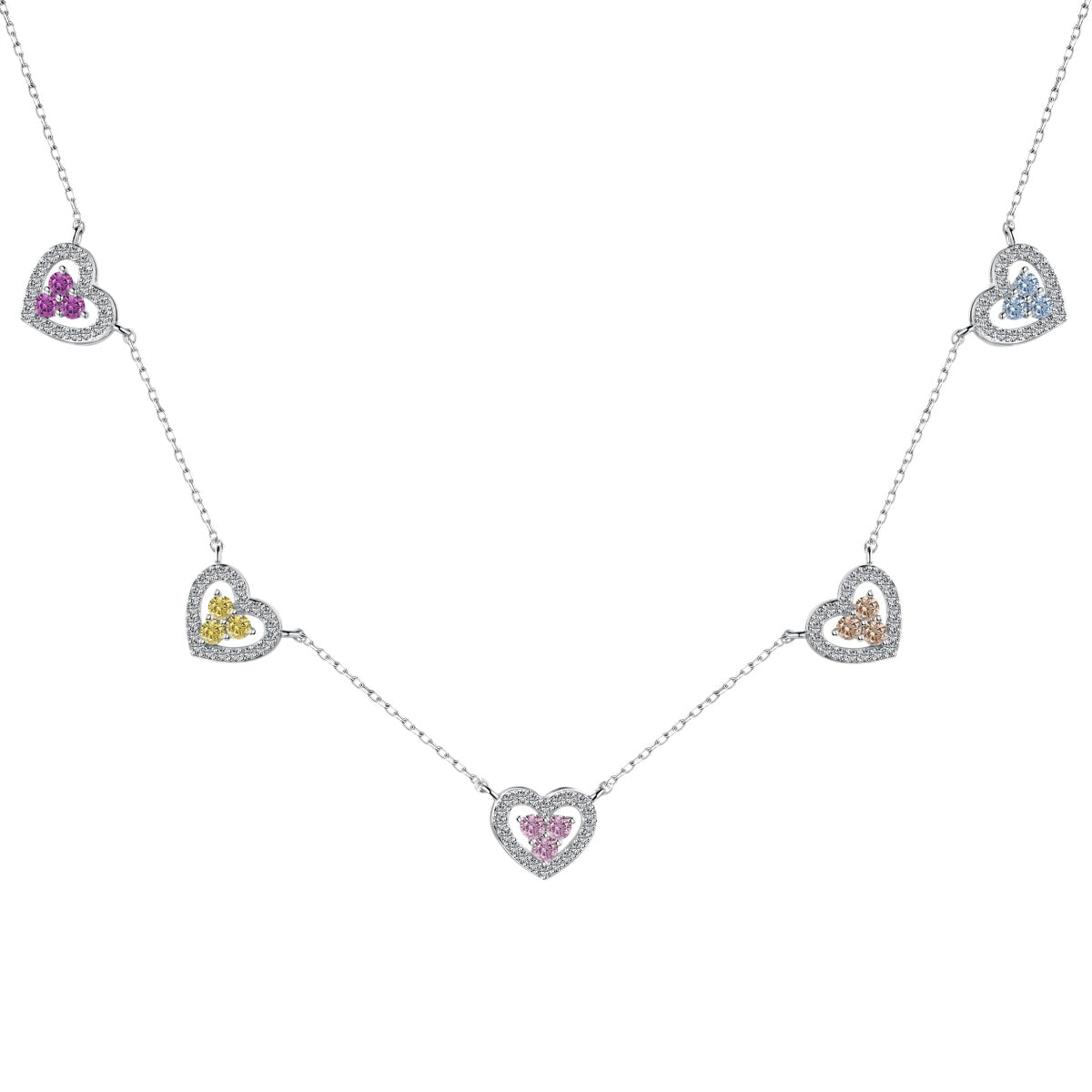 [STREET]Sparkling Five Heart Necklace