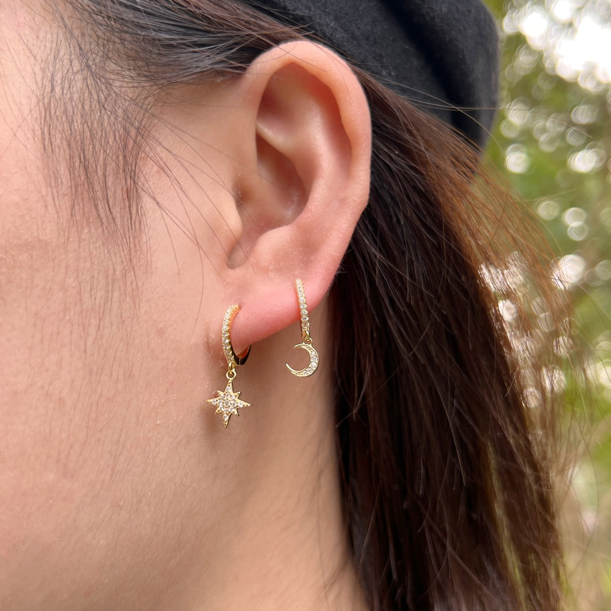 [STREET]Star and Moon Asymmetric Earrings
