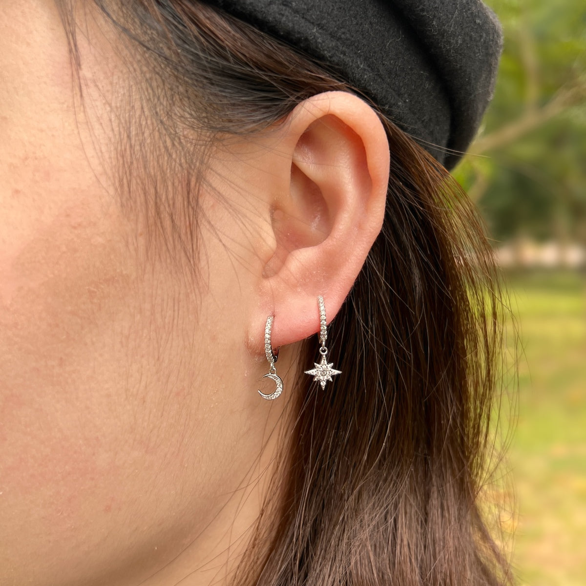 [STREET]Star and Moon Asymmetric Earrings