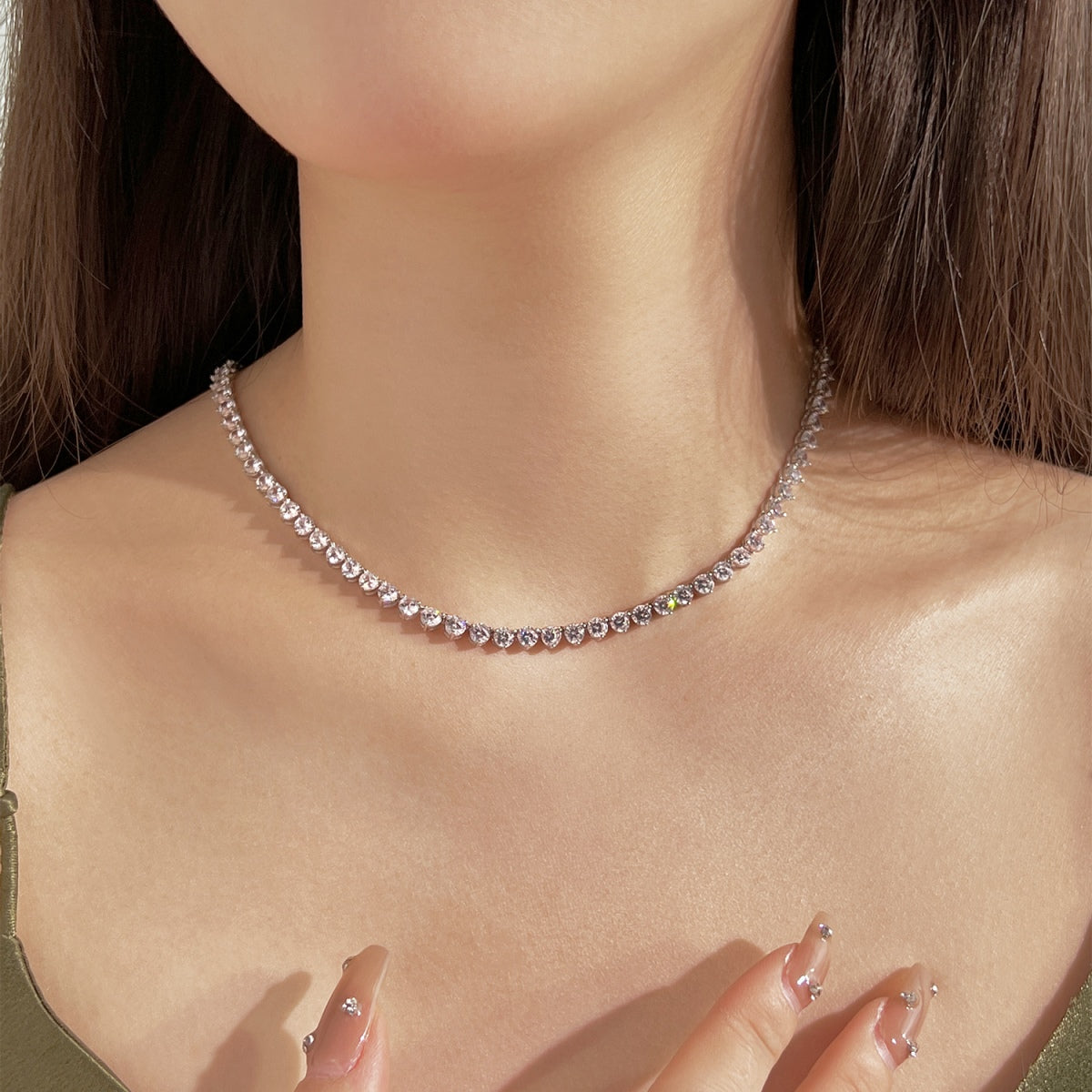 [STREET]Ornate Heart Cut Tennis Necklace