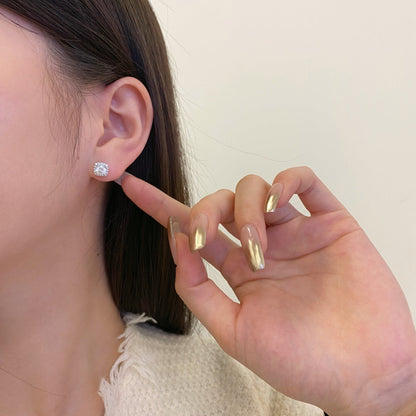 [STREET]Classic Round Center Stone Stud Earrings