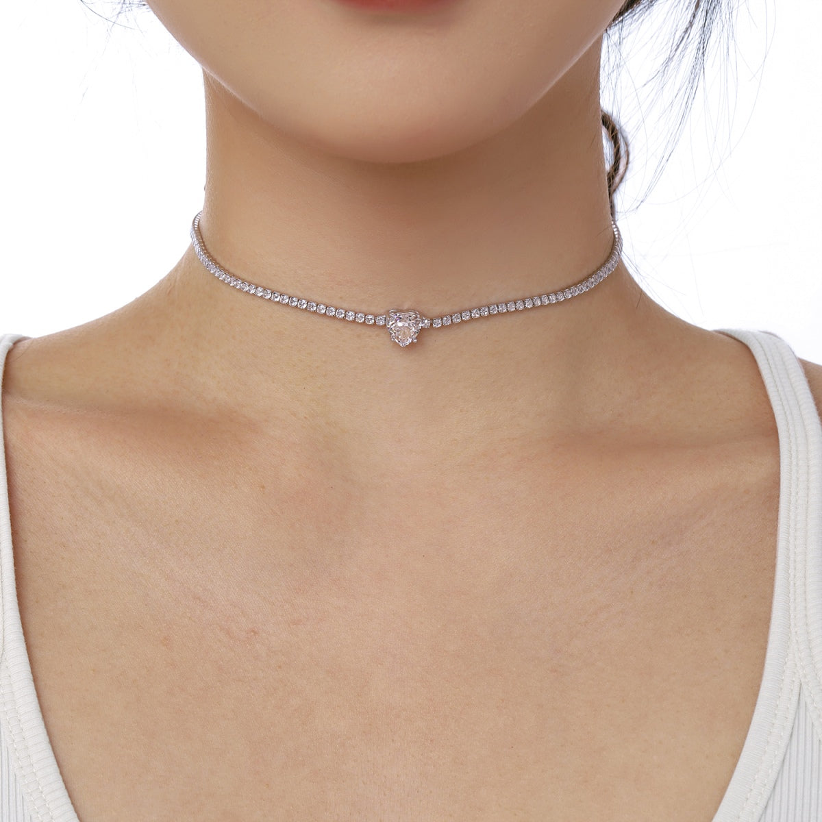 [STREET]Sparkling Tennis Heart Cut Necklace