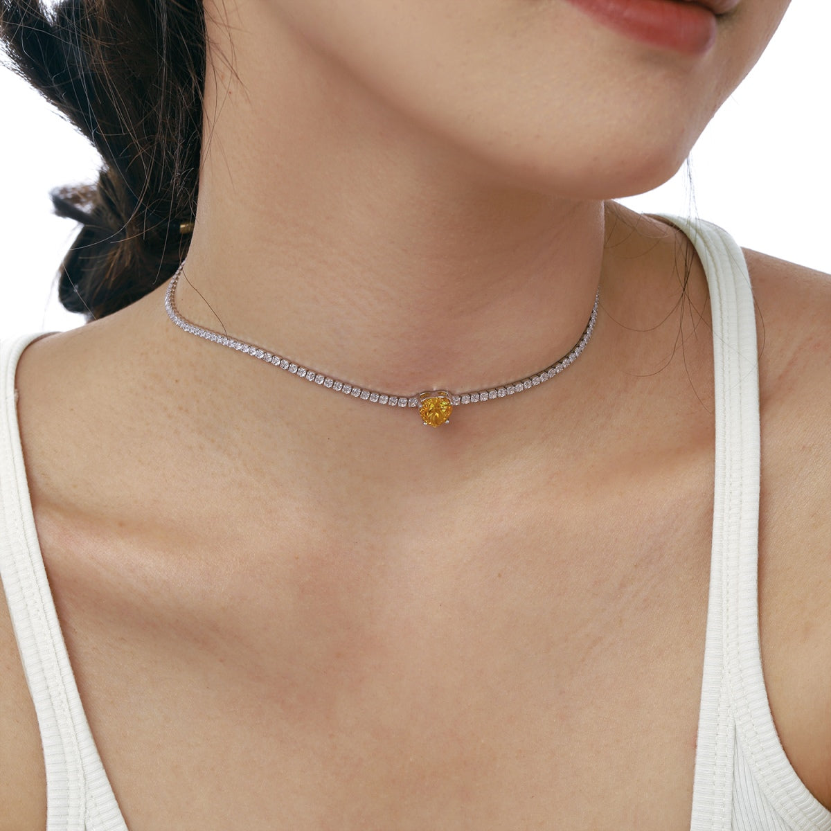 [STREET]Sparkling Tennis Heart Cut Necklace