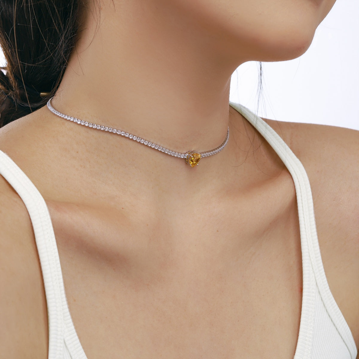 [STREET]Sparkling Tennis Heart Cut Necklace