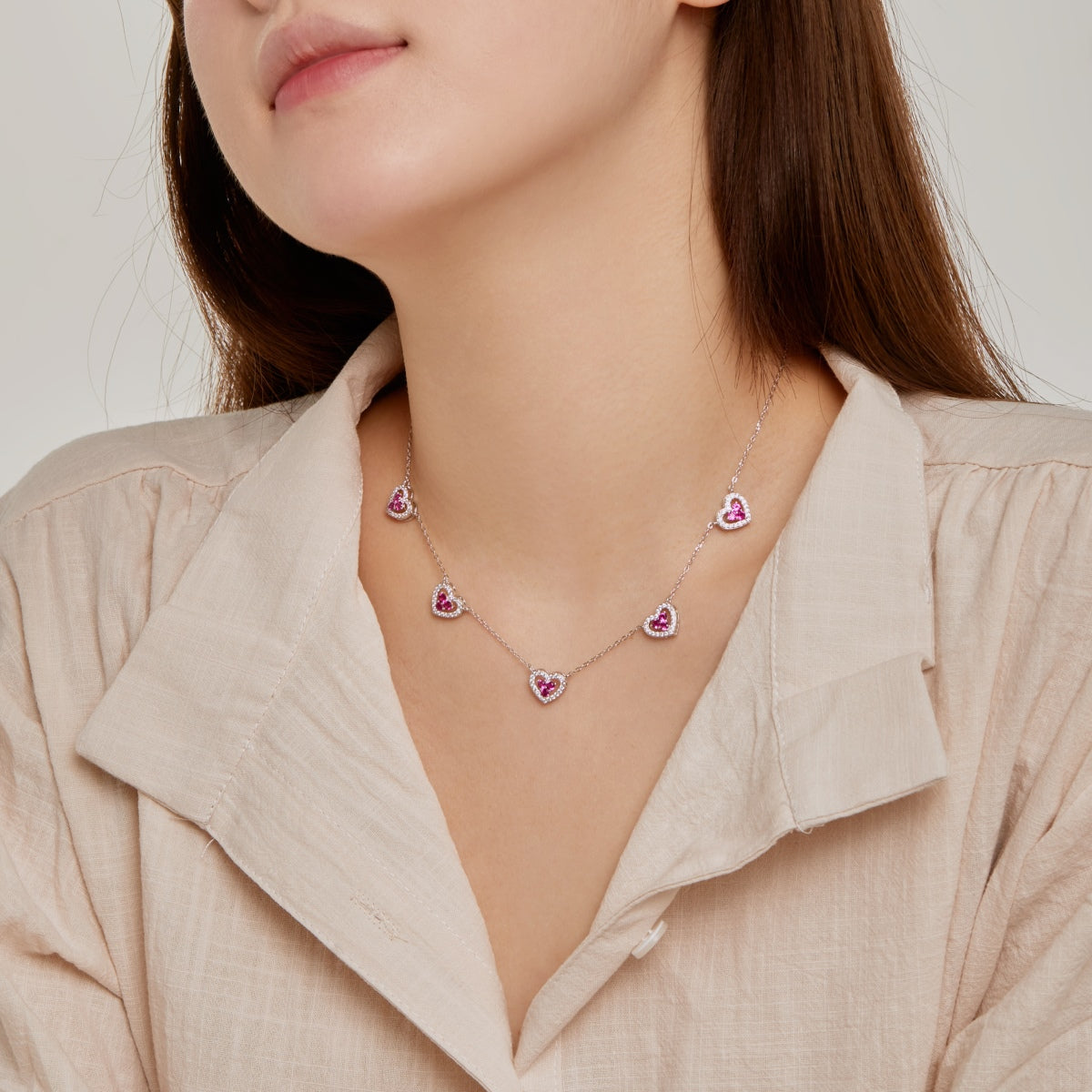 [STREET]Sparkling Five Heart Necklace