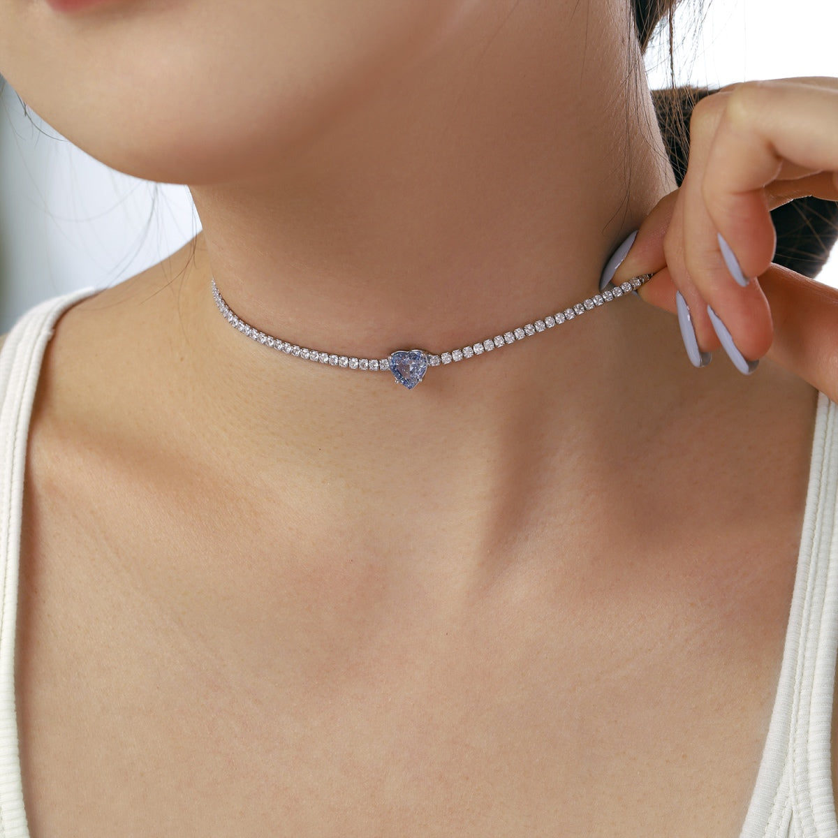 [STREET]Sparkling Tennis Heart Cut Necklace