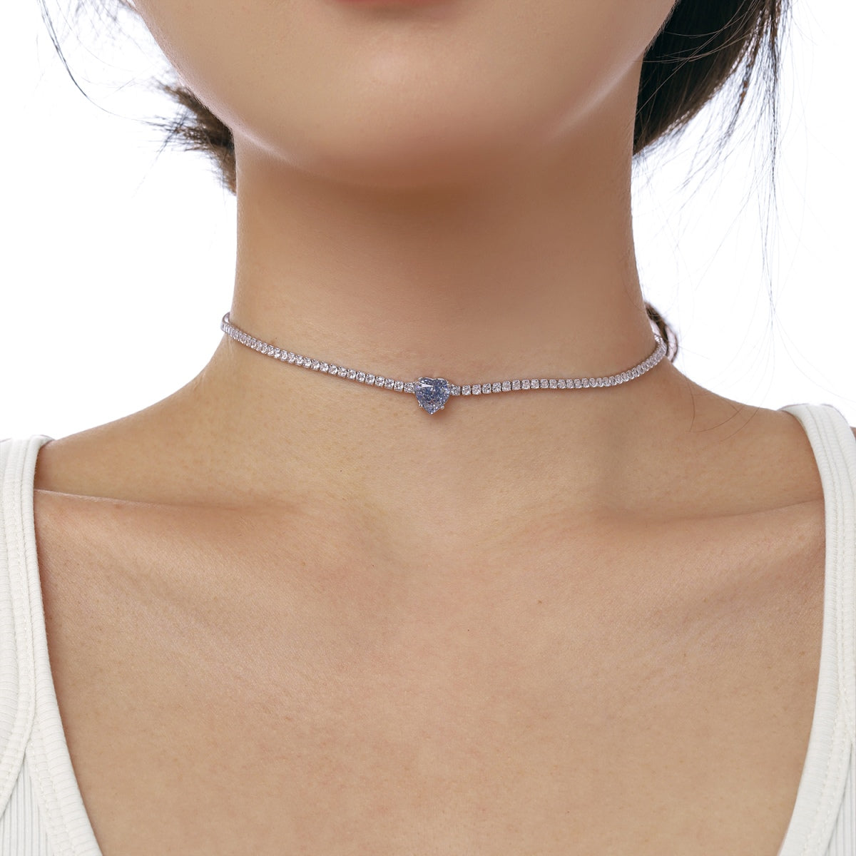 [STREET]Sparkling Tennis Heart Cut Necklace