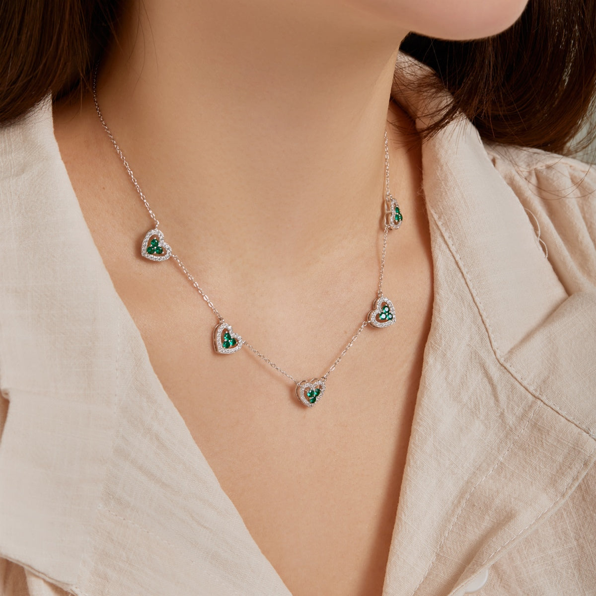 [STREET]Sparkling Five Heart Necklace