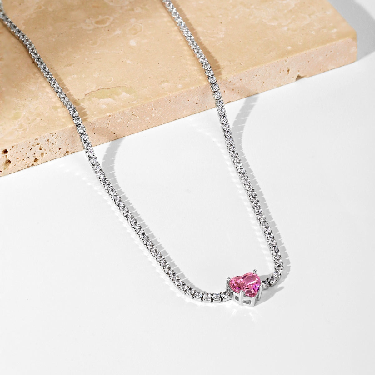 [STREET]Sparkling Tennis Heart Cut Necklace