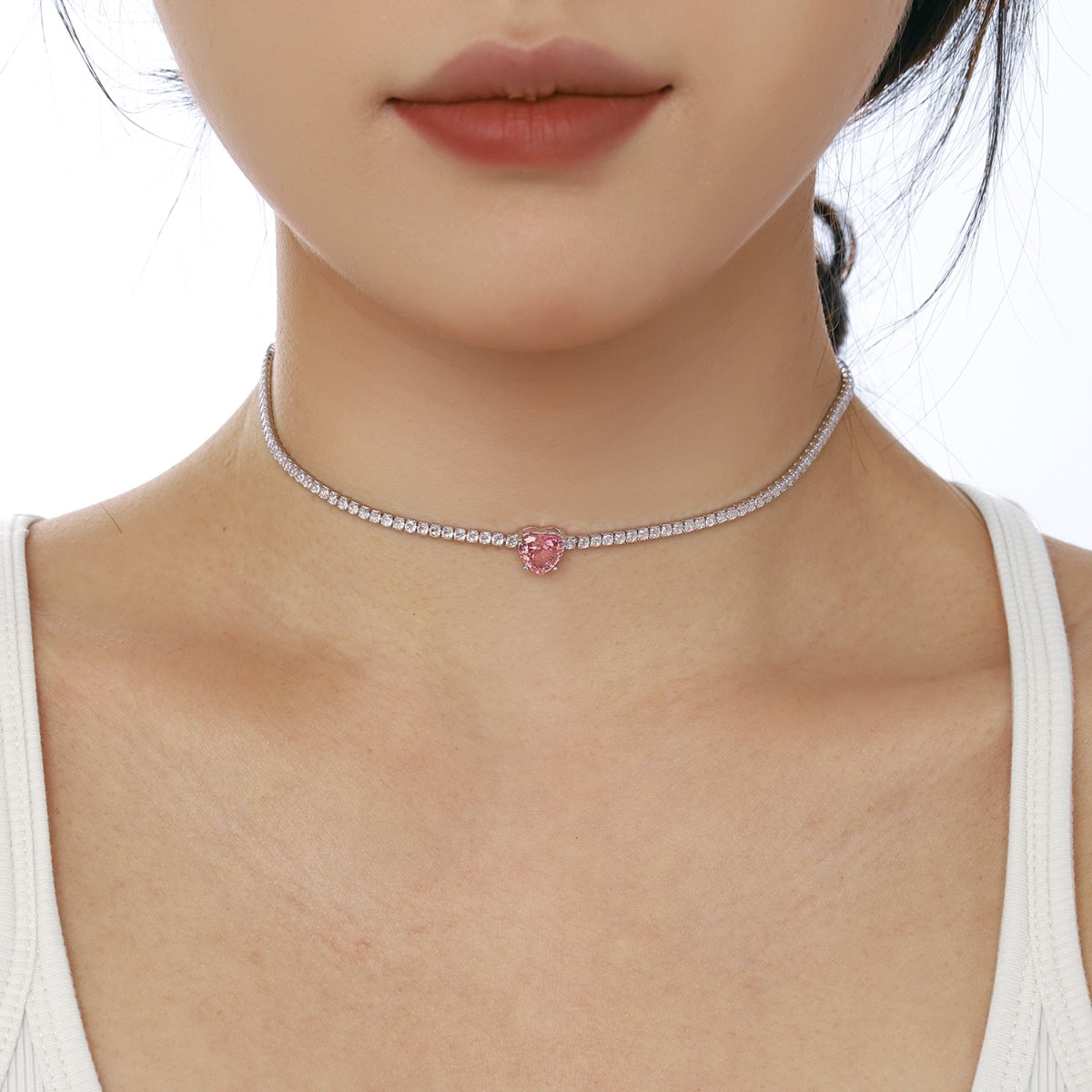 [STREET]Sparkling Tennis Heart Cut Necklace