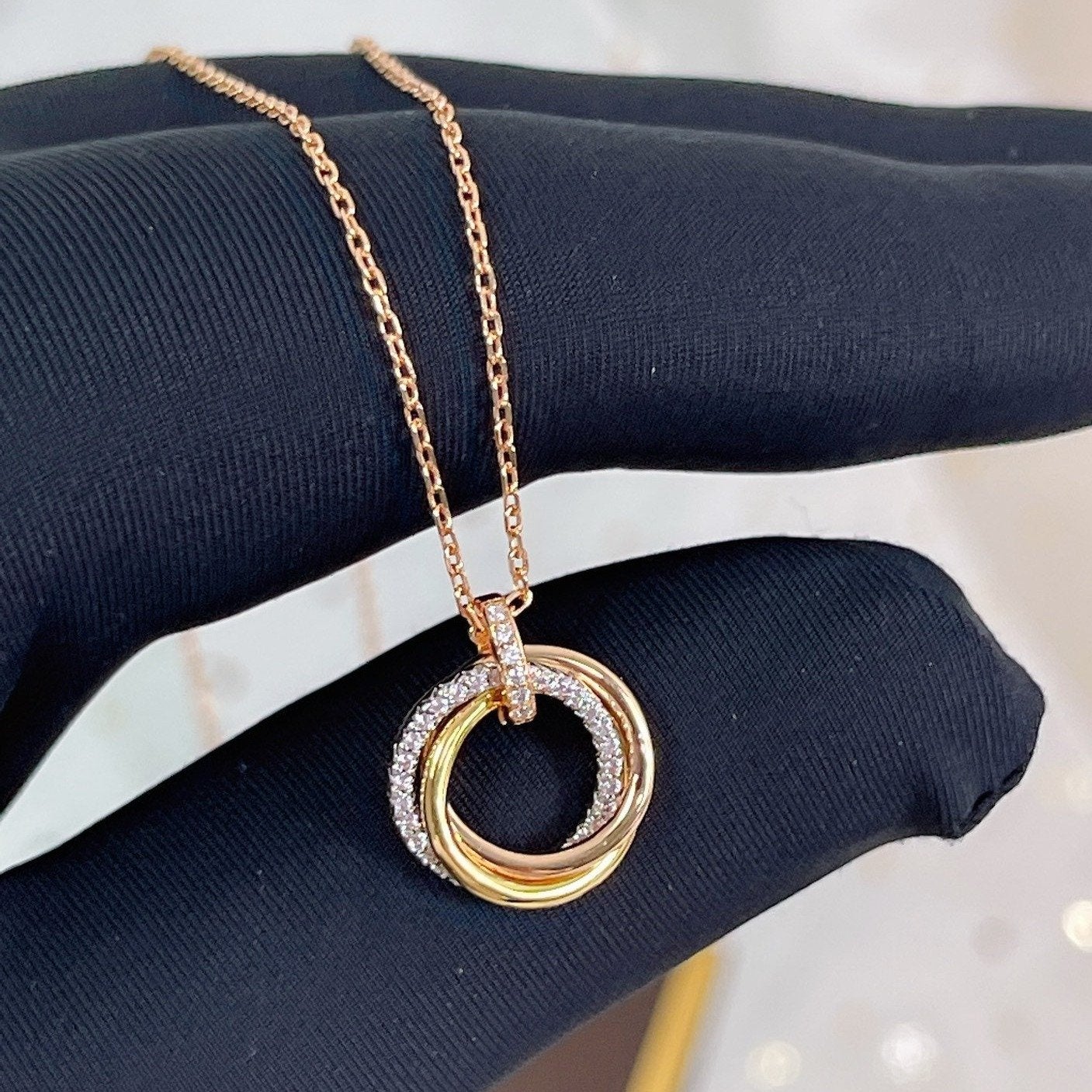 ˇGilded EraˇTRINITY NECKLACE SILVER GOLD PINK GOLD DIAMONDS