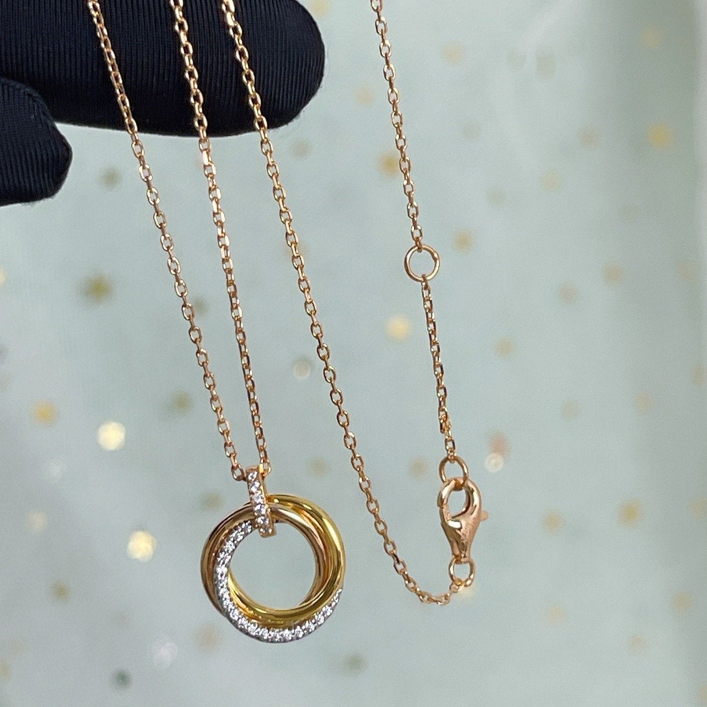 ˇGilded EraˇTRINITY NECKLACE SILVER GOLD PINK GOLD DIAMONDS